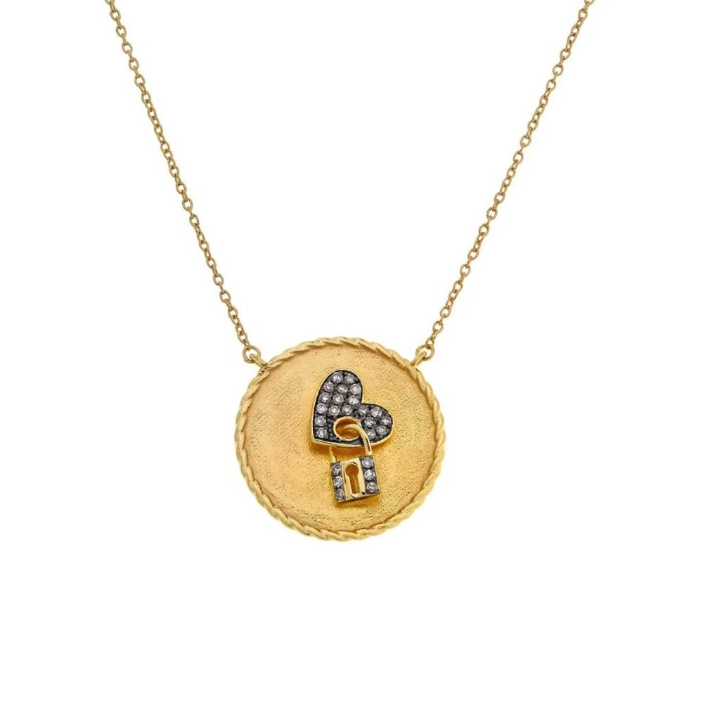 Colleen Lopez .24ctw Champagne Diamond Heart and Lock Necklace